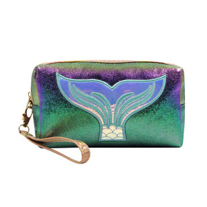 MOSSTYUS Holographic Cosmetic Bag Travel Toiletry Organizer Mermaid Storage Purse Makeup Carrying Case