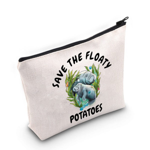 G2TUP Manatee Lover Gift Save The Floaty Potatoes Manatee Makeup Bag Manatee Mom Cosmetic Bag Ocean Animal Lover Gift Sea Cow Travel Bag with Zipper
