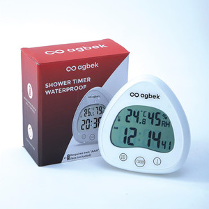 AGBEK Shower Timer Waterproof  Large LED Display for Bathroom  Digital Wall Clock,Fog-Proof, Battery Operated with Temperature Display  Modern Des
