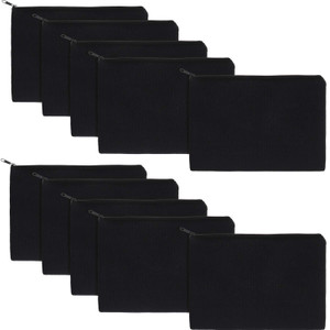 Gejoy 10 Pieces Cosmetic Canvas Pouch Bag Multipurpose Makeup Bag with Zipper Cotton Canvas Travel Toiletry Pouch DIY Craft (M, Black)