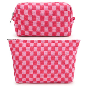 SOIDRAM 2 Pieces Makeup Bag Large Checkered Cosmetic Bag Capacity Canvas Mix Travel Toiletry Bag Organizer Cute Makeup Brushes Aesthetic Accessories