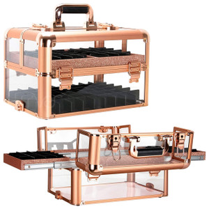 Professional Makeup & Nail Tech Organizer  Clear Acrylic Case, Holds 94 Bottles, Slide-Out Trays, Lockable Latches  Portable Storage for Brushes, P