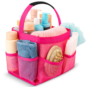 Masirs Shower Caddy Mesh - 9 Pocket Portable Bathroom Organizer Tote for Travel, Gym & Dorm - Collapsible Small Shower Caddy Bag to Hold Toiletries &