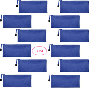SRainbowPP 12 Pieces Blue Zipper Waterproof Bag Pencil Pouch for Cosmetic Makeup Bills Office Supplies Travel Accessories and Daily Household Supplie