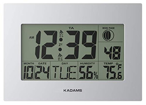 KADAMS Large Digital Wall Clock - Dual Alarm with Snooze Function - Wall Calendar - Moon Phase - Temperature & Humidity Display - Multiple Mounting O