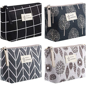 Boao 4 Pieces Canvas Makeup Bags Set Small Cosmetic Pouches for Purse with Zipper Multi Functional Toiletry Travel Case Organizer for Women Gift, 4 S