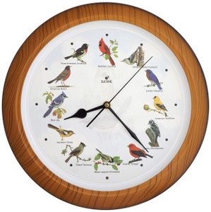 JUSTIME Lovely Collection 14-inch Plays 12 Popular North American Bird's Songs Wall Clock Mantel Clock Home Deco Multicolor(TCBD064 Wooden Grain)
