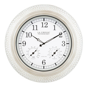 La Crosse Technology 433-29917-INT 21" Indoor/Outdoor Atomic Analog White-Washed Hammered Metal Wall Clock