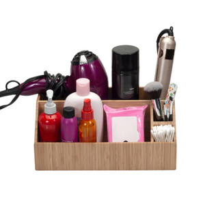 MobileVision Bamboo Make Up Organizer & Cosmetic Holder, Storage on Vanity Counter or Bathroom, Multiple Compartments