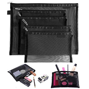 Topfinder Clear Cosmetic Bags Zip Makeup Mesh Bags Pencil Case Pouch Travel Toiletry Kit Set Storage Case (Black)