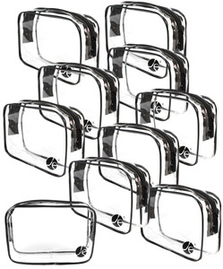 JAVOedge (10 PACK PVC Transparent Vinyl Zipper Cosmetic, Toiletry Bag (7.1" x 2.1" x 5") Vacation, Bathroom, Storage