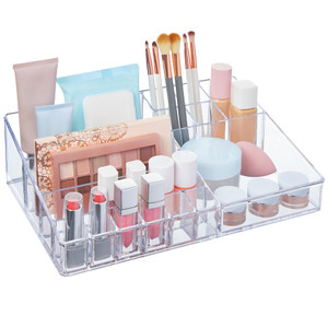 STORi Audrey Clear Vanity Makeup Organizer | 15-Compartment Holder for Brushes, Eyeshadow Palettes, & Beauty Supplies | Stacks on Audrey Storage Draw