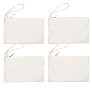 YINGKOR Wristlet Cotton Canvas Zipper Cosmetic Bag Makeup Bags Tool Organizer with Cotton Lining, Beige, 5.11"x7.48", Pack of 4