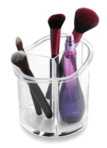 BINO The Triad' 3 Compartment Acrylic Makeup and Jewelry Organizer, Clear and Transparent Cosmetic Beauty Vanity Holder Storage, Clear