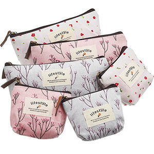 TecUnite Pack of 6 Pencil Case Countryside Flower Cosmetic Makeup Bag Cute Floral Canvas Zipper Pencil Pen Cases Multifunctional Fabric Cosmetic Make