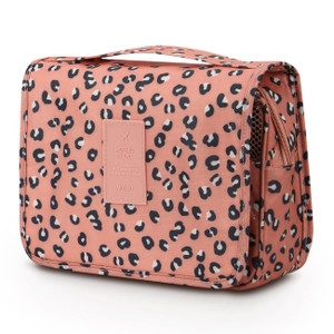Mossio Hanging Toiletry Bag - Large Cosmetic Makeup Travel Organizer for Men & Women with Sturdy Hook (Pink Leopard)