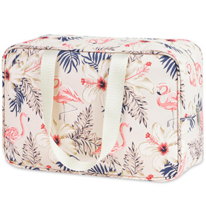 Full Size Toiletry Bag Women Large Cosmetic Bag Travel Makeup Bag Organizer Medicine Bag for Toiletries Essentials Accessories (Large, Beige Flamingo