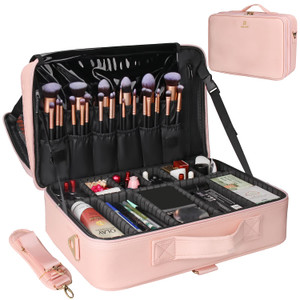 Relavel Makeup Case Large Makeup Bag Professional Train Case 16.5 inches Travel Cosmetic Organizer Brush Holder Waterproof Makeup Artist Storage Box,