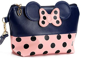 T-Juan MM Cartoon Leather Travel Makeup Handbag, Cute Portable Cosmetic bag Toiletry (Navy Blue)