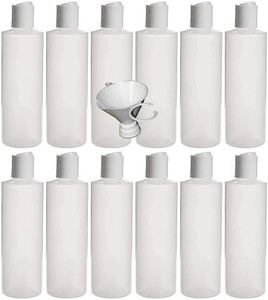 Earth's Essentials 12 Pack Of Refillable Eight Ounce. Squeeze Bottles With One Hand Press Cap Dispenser Tops-Great For Dispensing Lotions, Shampoos a
