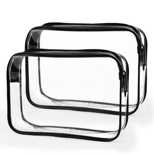 Wedama TSA Approved Toiletry Cosmetic Bags for Men and Women 2 Pack with Zipper Carry on Airline Airport Travel Accessories, PVC Makeup Bags, Quart S