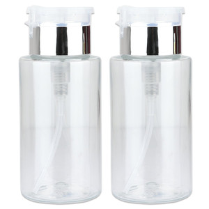 PANA 7oz. Professional Push Down Liquid Pumping Clear Bottle Dispenser (Silver Lid with No Wording, 2pc)