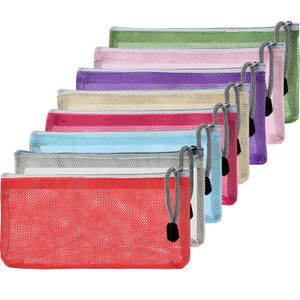 Shappy 8 Pieces Mesh Makeup Bag Cosmetics Pouch Zipper Carry Bag nylon Mesh Compact Travel Pouch Organizer for Toiletry and Cosmetics, 8 Colors
