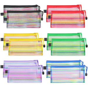 Bememo 12 Pieces 6 Colors Zipper Mesh Pouch Multipurpose Travel Bag for Cosmetics Offices Supplies Travel Accessories