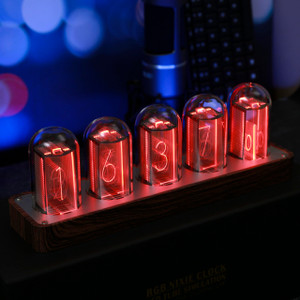 ClocTeck Nixie Tube Clock Walnut Digital Clock, Support Wi-Fi Time SYNC, Alarm & Timer, 12/24H Display, A Retro Gift for Friends (Wood Grain)
