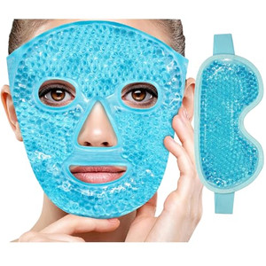 Ice Face Mask Reusable Cold Gel Mask for Puffiness/Dark Circles/Eye Bags/Dry Eyes/Headaches/Migraines/Stress Relief, Ice Pack for Face (Blue)