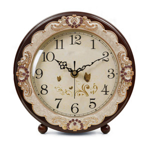 Justup Vintage Table Clock, Retro Non-Ticking European Style Beside Desk Clock Battery Operated Silent Quartz Movement for Bedroom Living Room Indoor