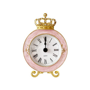 Pasiir Vintage Mini Analog Table Clock, Silent Crown Table Clock with Hand-Painted Metal Body and Battery Operated Non-Ticking Core for Shelf, Living