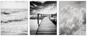 Lisa Russo Fine Art Black and White Wall Art Set of 3 SMALL 5x7 Prints, Unframed, Black and White Minimalist Ocean, Clouds, Nautical Pictures for Of