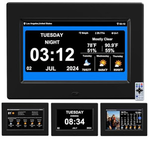 2024 New Digital Weather Clock with Temperature Humdity Alarm Clock for Elderly (7inch/ Black)