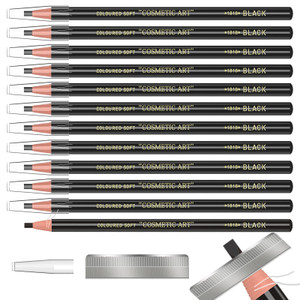 12 Piece Black Colour Waterproof Eyebrows Pencil Tattoo Makeup And Microblading Supplies Kit-Permanent Eye Brow Liners In Waterproof Eyebrow Pencils
