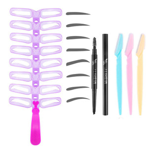 12 PCS Eyebrow Stencils - Eyebrows Shape Reusable with Eyebrow Razors and Pencil, Eye Brow Shaping Template Stamp Kit with Handle and Strap Washable