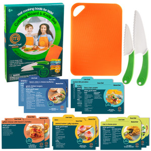 MasterChef Junior Kids Knife & Cutting Board Set- Includes Real Cutting Tools and 15 Cooking Baking Recipes- Silicone Non Slip Grip for Easy Use & Fo