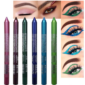 evpct 6Pcs Blue Colored Glitter Eyeliner Pencils Set,Dark Light Blue Green Purple Red Pink Metallic Colorful Liquid Eye Liner Set Women Waterproof