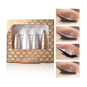 LAMUSELAND 4 Colors Liquid Glitter Eyeliner, Metallic Shimmer Diamond Mermaid Eyeshadow, Waterproof Long Lasting Sparkling Eye Liner Makeup Colorful
