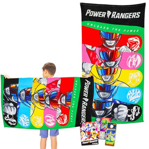 Power Rangers Towel Set for Kids - Bundle with 27" x 54" Power Rangers Towel, Tattoos, Stickers and More | Power Rangers Pool and Bathroom Set