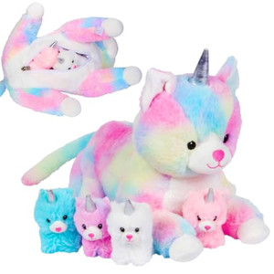 PixieCrush Unicorn Cat Plushie - Mommy Cat Unicorn with 4 Baby Kittens - Magical Pillow Plushies for Girls Ages 3-8 - Big Stuffed Animals - Ideal Gif