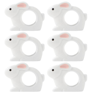 APTWOW Easter Bunny Napkin Rings Set of 6 - Porcelain White Rabbit Napkin Holder, Vintage Napkin Rings for Birthday Wedding Party Banquet Easter Tabl