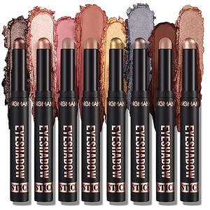 LANGMANNI 8 PCS Soft Smooth Cream Eyeshadow Stick Gift Set,Matte Earth Color+Bright Metal Color Contour Stick,Waterproof & Long-Lasting Eyeshadow (#B