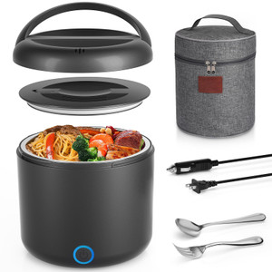 Carsolt Electric Lunch Box for Adults, 41-Ounce Portable Food Warmer, 100W Leakproof Heated Lunch Box with Insulated Bag Fork Spoon for Car/Truck/Hom