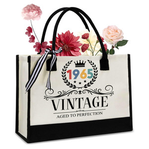 TOBYOVU 60th Birthday Gifts For Her - Gift for 60th Birthday - 60 th Years Old for Women - 60 th Decorations For Women - 1965 Vintage Canvas Tote Bag