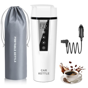 Car Electric Kettle: 12V/24V Portable Water Boiler Heated Travel Mug,Multiple Temperature Adjustable Coffee Tea Truck Cup with 304 Stainless Steel Dr