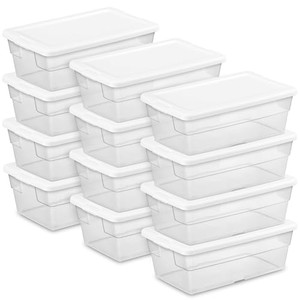 Sterilite 12-Pack 6 Quart Storage Box, Stackable Clear Plastic Bins with Snap-On Lids - Heavy-Duty Organizing Containers for Closet, Bathroom, and Of