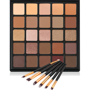 Vodisa Nude Neutral Eyeshadow Palette, Matte and Shimmer Eye Shadows Long Lasting Blendable Eyeshadow with Makeup Brushes Set Warm Brown Waterproof H