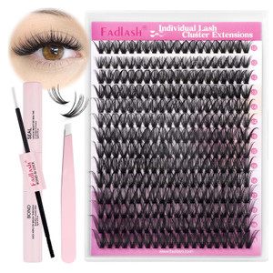 FADLASH Lash Clusters Kit DIY Eyelash Clusters Natural 40D Lashes Individual Eyelash Extensions Kit with Lash Bond and Seal Lash Tweezers for Beginne