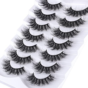 Mebver Lashes Eyelashes 8D Fluffy False Eyelashes Wispy Faux Mink Lashes Light Weight Fake Eyelashes Cat Eye Lashes 7 Pairs Pack, Black